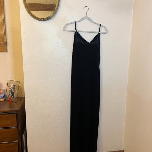 1990s/2000s Ann Taylor Loft Black Velvet Cowl Neck Satin Strapped Evening Gown - Picture 3 of 6